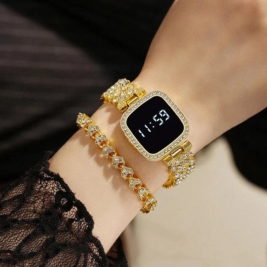 Ladies Luxury Diamond Watch Steel Band Diamond Touch Screen LED Electronic Watches